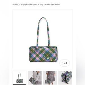 Baggu bowler green star plaid print